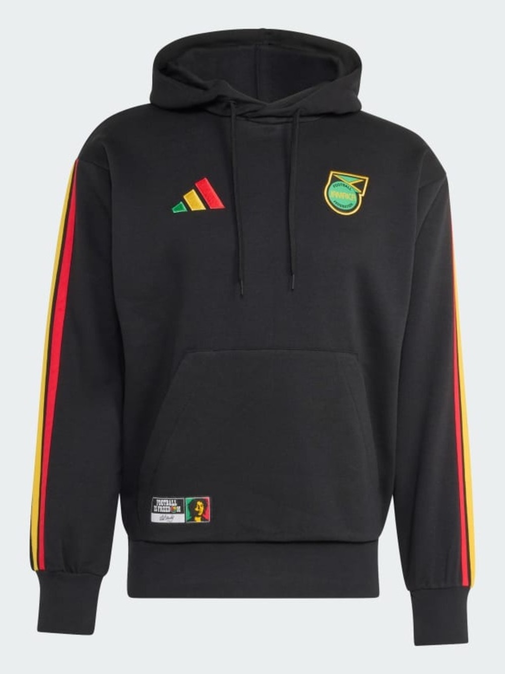 adidas Black Hoodie with Red & Yellow Sleeve Stripes